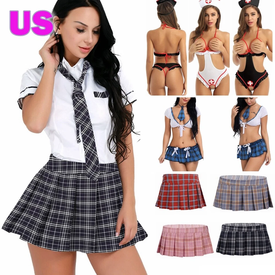 Women School Girl Sexy Lingerie Costume Cosplay Lingerie Lace Dress Skirt Set - Image 2 of 3