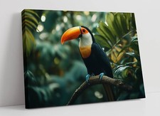 RAINFOREST PAINTING OF TROPICAL TOUCAN -FRAMED CANVAS WALL ART PICTURE PRINT