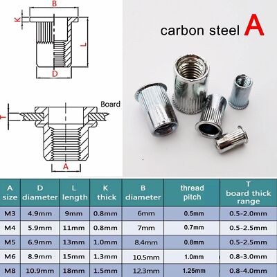 M3-M12 Multi Flat Head Metric Thread Blind Rivet Nut Insert Rivnut Nutsert Screw