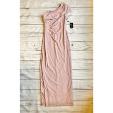 Adrianna Papell Metallic Knit One Shoulder Column Gown in Blush Pink Size 4 NWT