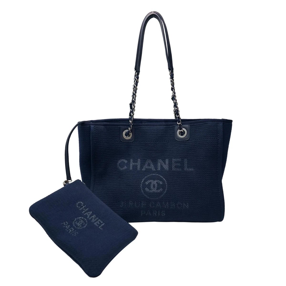 Chanel Blue Mini Deauville Tote Bag Navy blue Leather Cloth Cloth  ref.142821 - Joli Closet