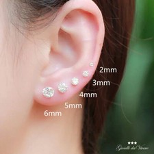 COPPIA ORECCHINI 2x PUNTO LUCE ZIRCONE ANALLERGICI BRILLANTE  2 3 4 5 6 MM