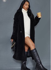 Women’s Black Plt Long  Coat