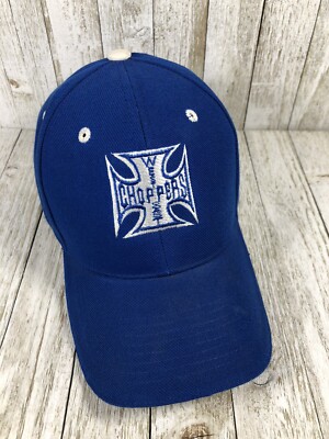 Vintage West Coast Choppers iron cross logo hat cap blue and white