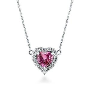 BERRICLE Sterling Silver Pink CZ Halo Heart Anniversary Fashion Pendant Necklace