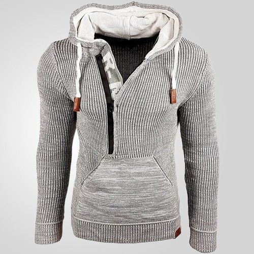 Pullover uomo con cappuccio maglia maglieria casual manica lunga maglione felpa - Foto 23 di 30