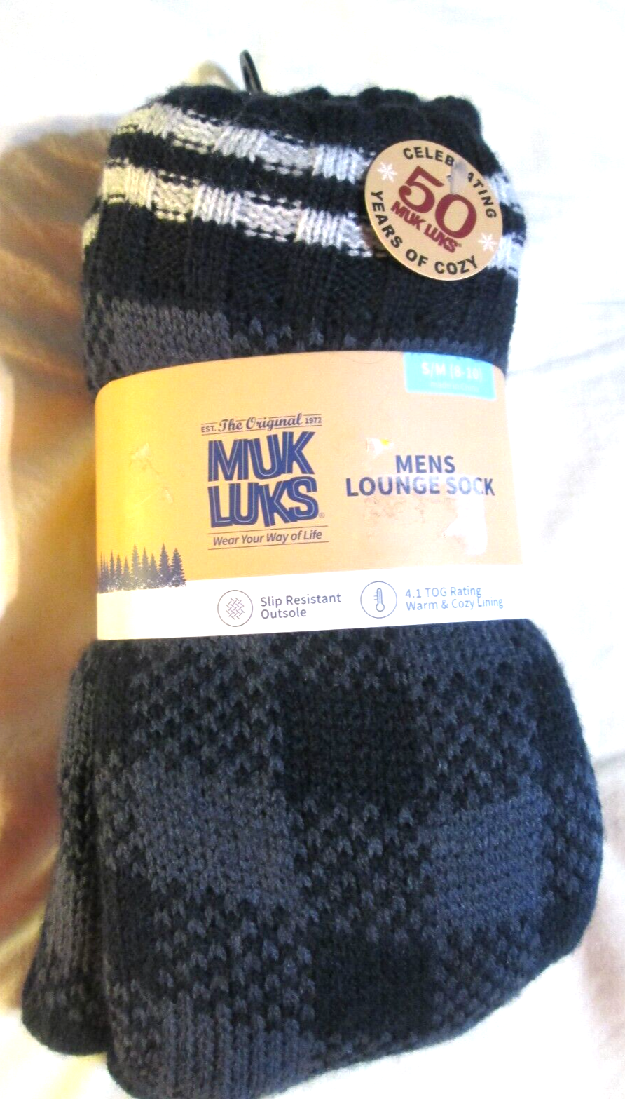 SAOLA Muk Luks Calzino Uomo Lounge TG. S M 8 10 PLAID CON STRISCIA SULLA PARTE SUPERIORE SUOLA ANTISCIVOLO resistente