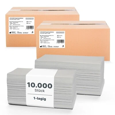10000 Papierhandtücher 1-lagig Handtücher Papier 25x23 Einmalhandtücher ARNOMED