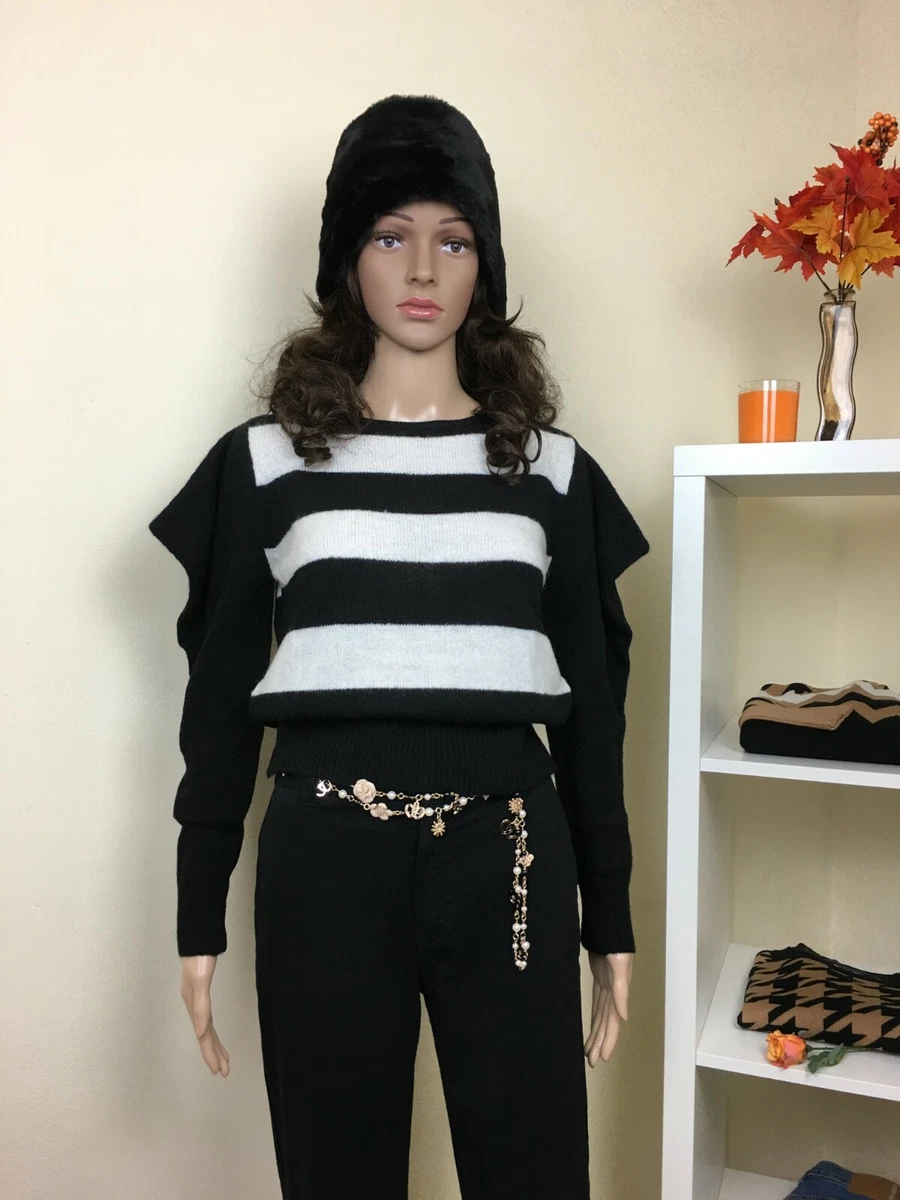 Maglione Donna In Cotone Leggero – Maniche Lunghe Girocollo – Righe Color Block Con Bordi Rosa/Rosso – Taglia M (Nero/Rosa)