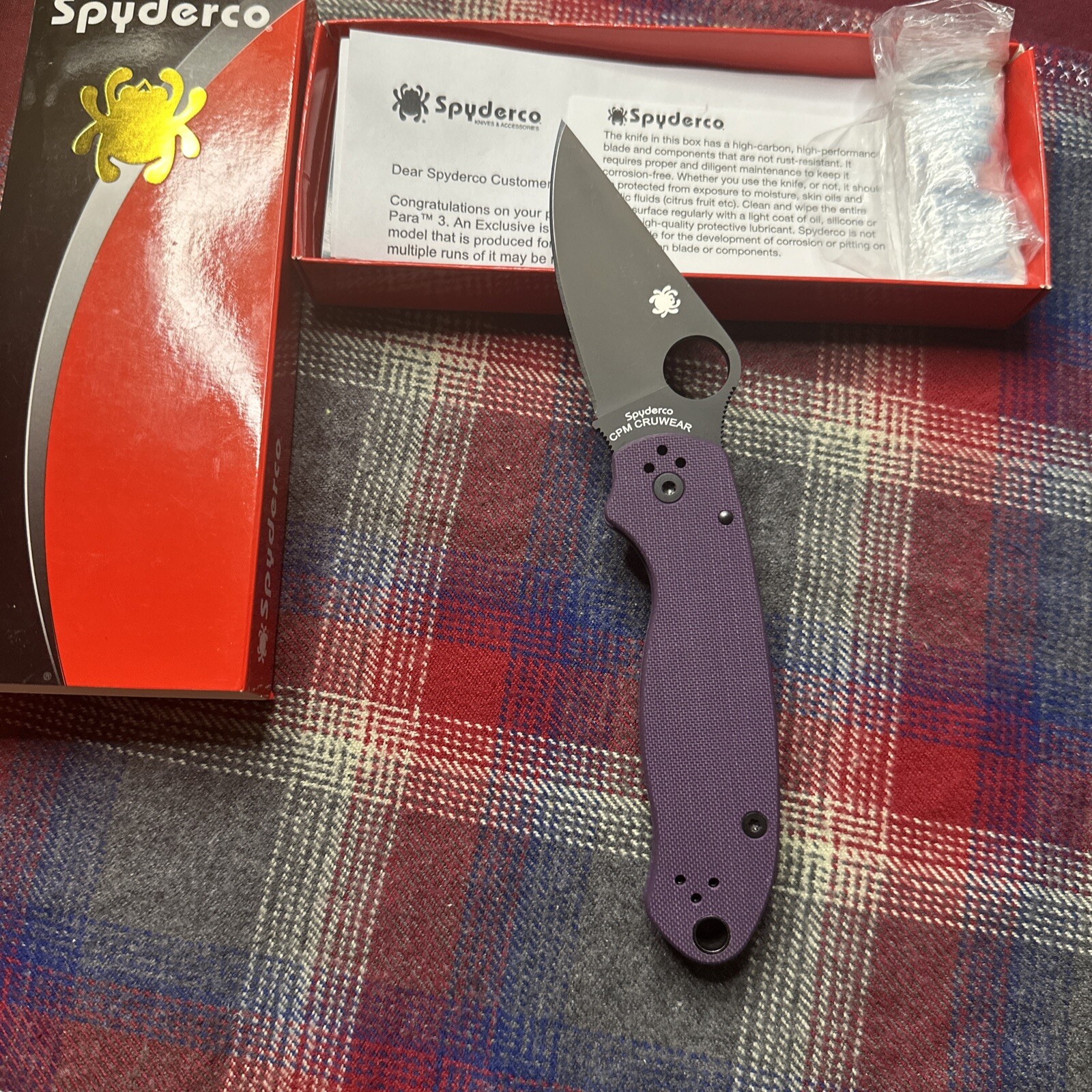 Spyderco Para 3 Purple G10 DLC Cruwear C223GPPRBK (DLT) eBay