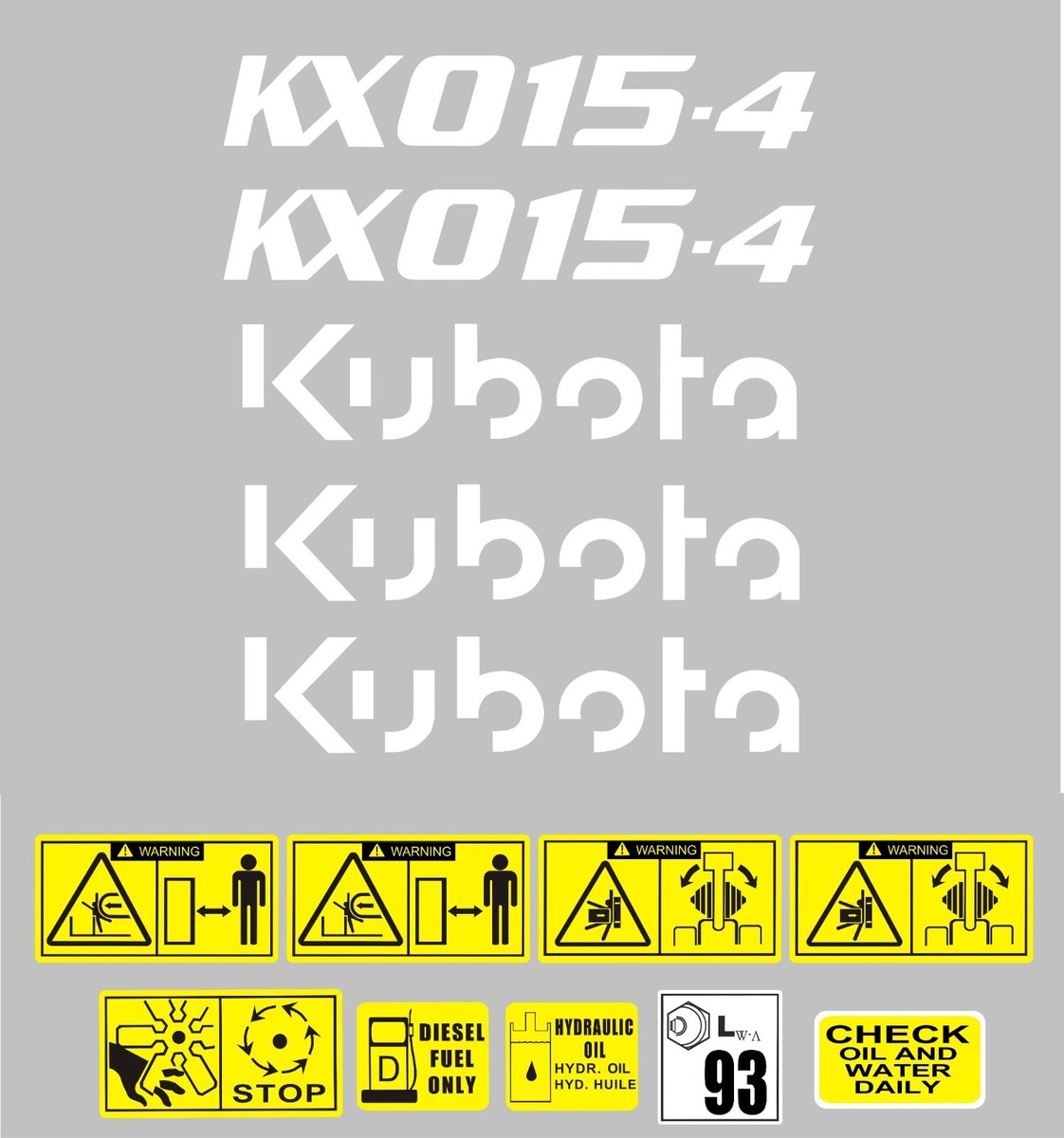 Decal Sticker set. KUBOTA KX015-4 Mini Digger Pelle Bagger