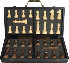 18.5in Folding Wooden Chess Set w/ Handle Large 4.5in King Extra Queens Storage