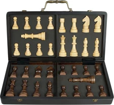 18.5in Folding Wooden Chess Set w/ Handle Large 4.5in King Extra Queens Storage