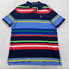 Polo Ralph Lauren Mens Classic Fit Multi Color Striped Short Sleeve Polo Shirt L