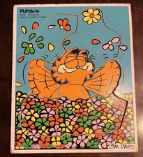 VINTAGE PLAYSCHOOL WOOD PUZZLE GARFIELD "HELLO, FLOWER GARDEN" 1978 Jim Davis