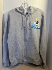 Walt Disney World Park Hoodie Unisex Size Large Gray Mickey Mouse Full Zip