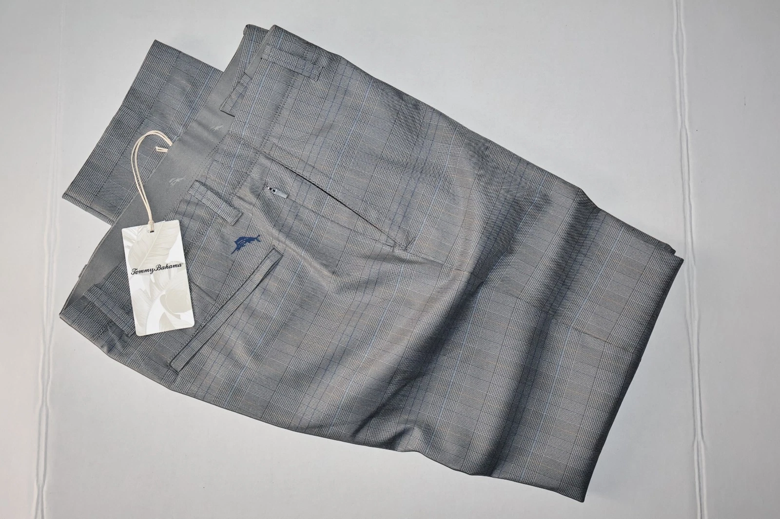 Tommy Bahama Pants On Par Island Plaid Performance Silver Flat 32x32 32 Waist