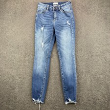 Cello Womens Medium Wash Distressed Skinny Jeans Frayed Hem WV77329T Size 1