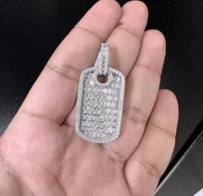 14K White Gold Plated 4Ct Baguette Cut Lab Created Diamond Dog Tag Pendant