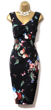 NWT MONSOON Black Floral Ruched Pencil Dress Sz 14 Cruise Wedding Cocktail Party