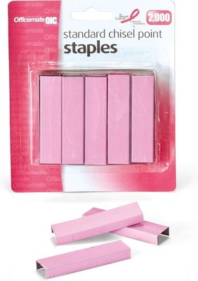 Breast Cancer Awareness  Officemate Pink Standard 2000 Staples- 105 per Strip