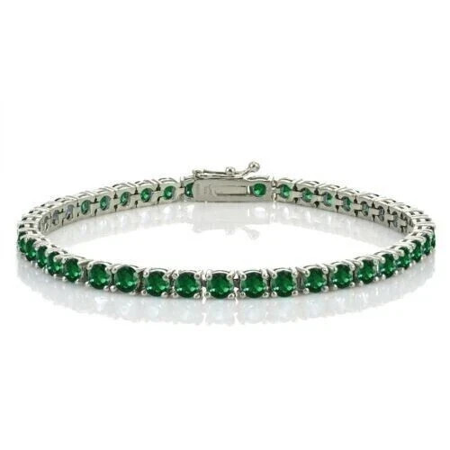 "9Ct Round Cut Lab Created Green Emerald Tennis Bracelet 14K White Gold Finish 7\""
