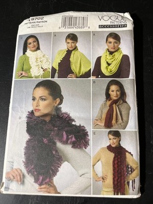 Misses' Sewing Pattern=Vogue #V8702 = Scarves-5 choices- uncut  Hard to find