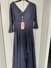 JJs House Dress Size 8 Stormy Blue Chiffon V Neck Back Zip Wedding Bridesmaid