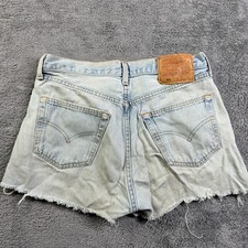 Vintage 90s Levi's 501 Jean Shorts Altered Raw Hem 30" Waist Light Distressed