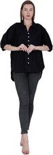 Women's Black Button-Down Long Sleeve Shirt, Relaxed Fit, Shirts Solid Work Busi