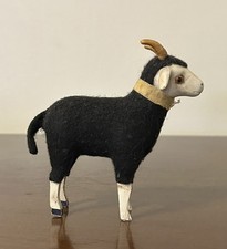 VTG German Putz Black Felt 4 Ram Sheep Wooden Stick Leg Nativity Animal READ