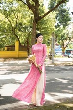 Pink Traditional Aodai for women Vietnamese long dress with pants