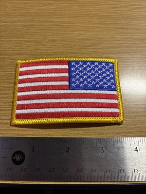 Reverse American Flag 2x3.5 Embroidered Gold Trim Patch 