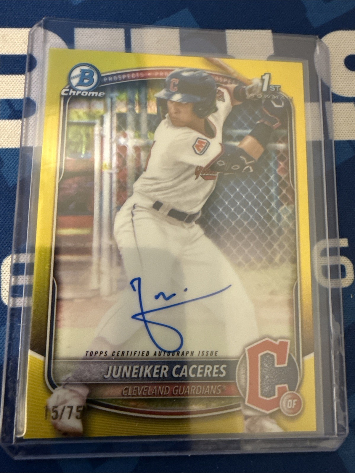2025 Bowman Chrome 1st Bowman Auto Juneiker Caceres Yellow 15/75 Guardians