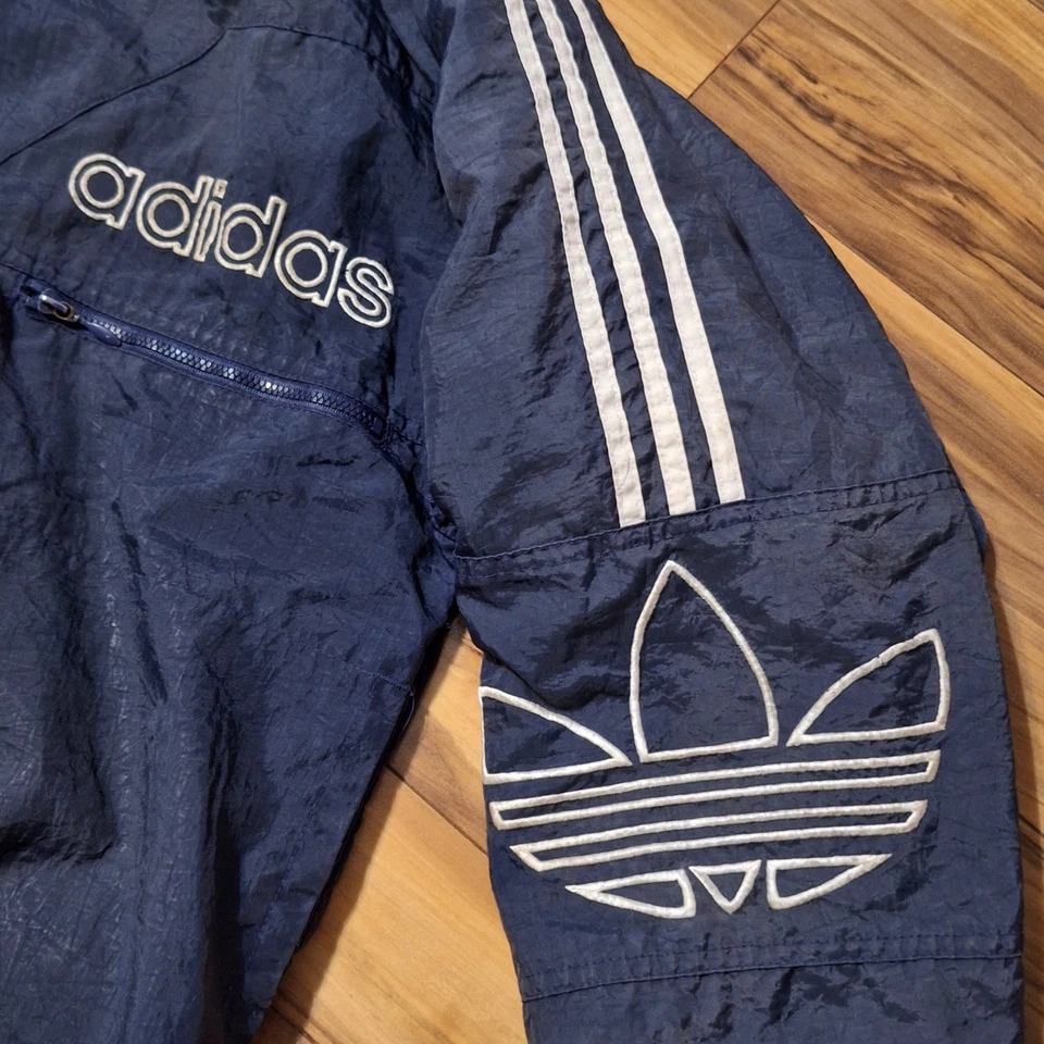Vintage 90s Adidas Classic Big Trefoil Logo Hooded Jacket Men's S VTG RARE Navy - Image 2 of 4