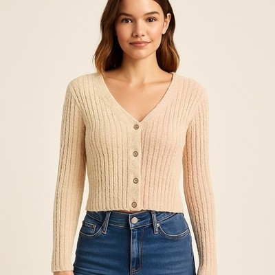 Hem & Thread Women's Cream and Tan Sweater sz M