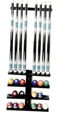 Wall-Mounted Pool Stick Holder, All Handicraft Hardwood Rack for 8-Cue BLACK