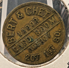 Seattle, Washington Bert & Chet Card Room G/F 5¢ Merchant Trade Token SP2.59