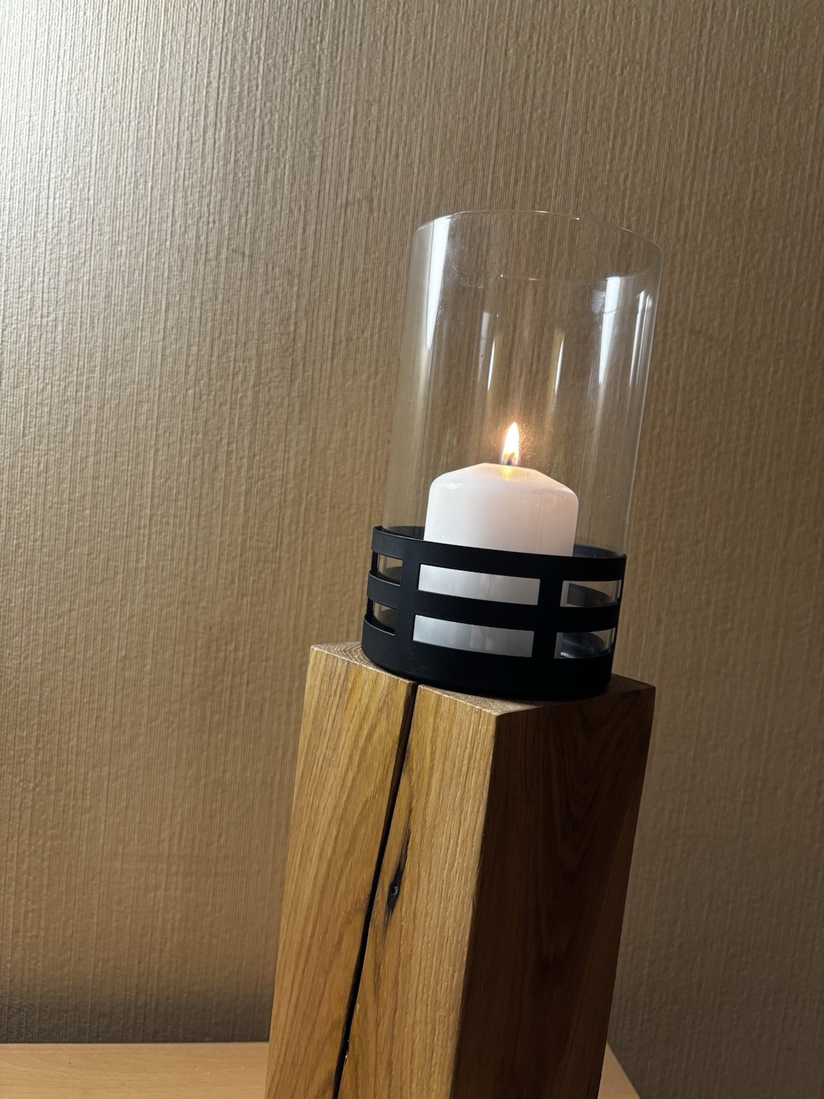 Eiche Designer Kerzenständer Aus Massivholz mit Glaszylinder