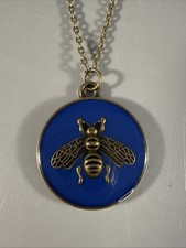 Gucci Bee Necklace/Charm Blue & Gold 22” Unmarked Chain