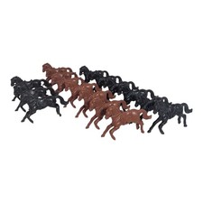 Vintage Plastic Cowboy Style Horses 16pc Toy Set Black Brown Hong Kong 3.5inx2in