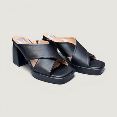 DV Dolce Vita Boscoe Platform Mules Size 10 Blk Crisscross Sexy Block Heel Chic