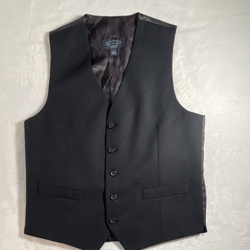 Pronto Uomo Platinum Men's Solid Black 100% Wool Formal Vest Waistcoat S