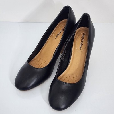 Comfortview Maddy Black Faux Leather Block Heel Pumps Womens Size 9M