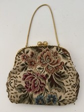 Floral Tapestry Purse Handbag Clutch Hand Made Beaded Vintage/Antique Hong Kong
