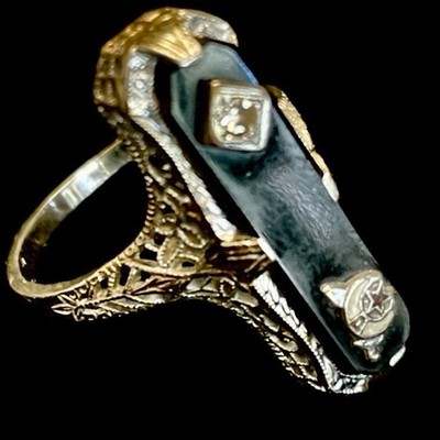 (UNIKATFUND!!!!) Art Deco filigraner Ring Vintage 14K Weißgold mit Diamant