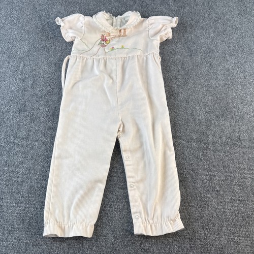 Vintage Thomas Girls 24M Romper Pink Striped Embroidered Easter Jumper One Piece
