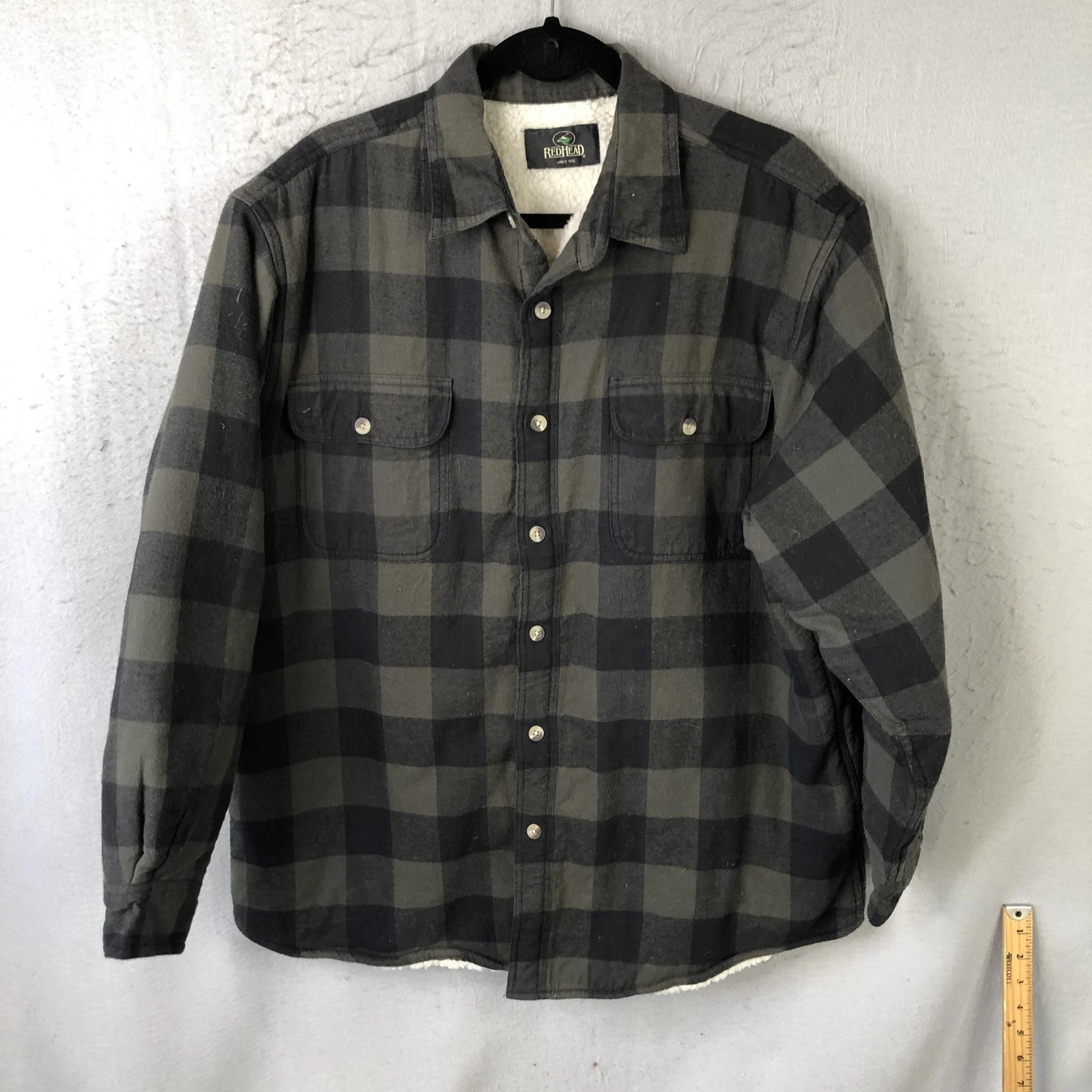 RedHead Jacket Mens XL Green Black Plaid Flannel Sherpa Lined Shacket