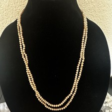 Vintage Faux Pearl Double Strand Necklace Champagne Made In Japan MCM 1950s
