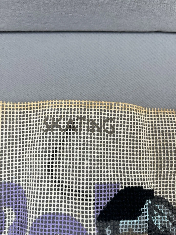 Vintage Skating Needlepoint Canvas Accent Studios 1980  14" x 14" - started - Image 3 of 4